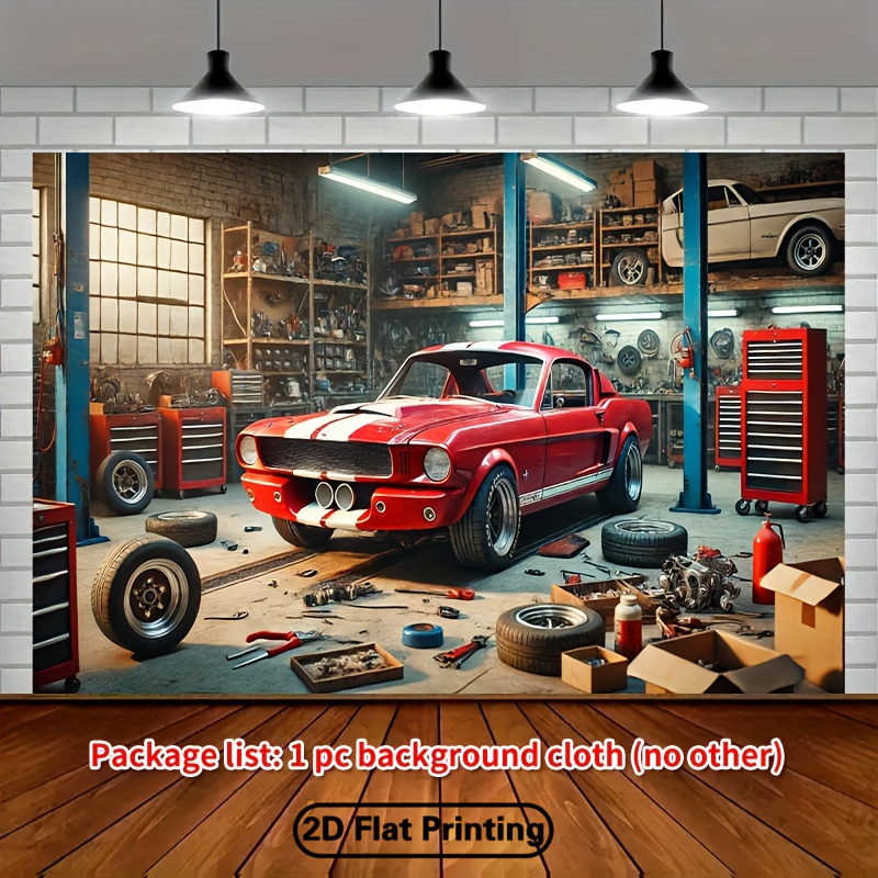 Auto Repair Shop Background - Tappeto Murale Decorativo con Scena di